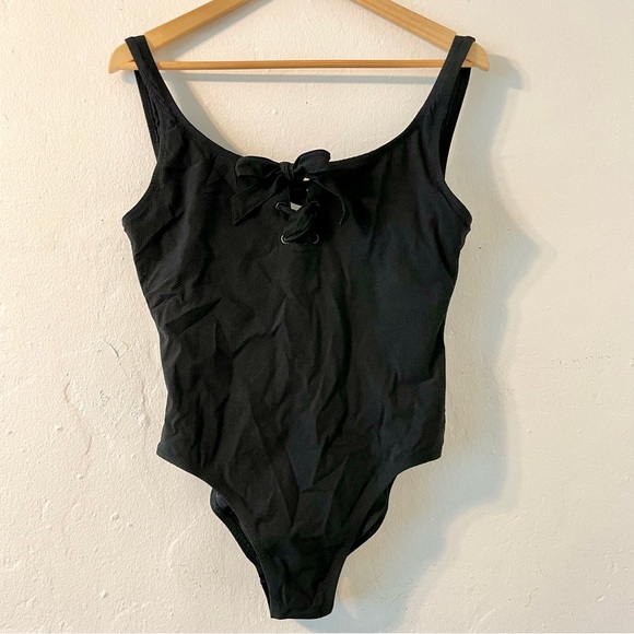 J Crew Swimsuit Piqué Lace-up, Black Sz 8 - Picture 9 of 14